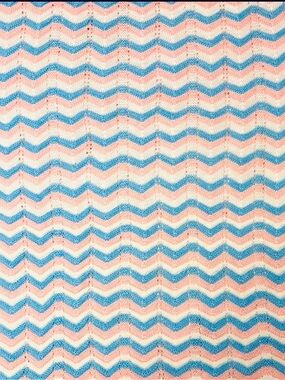 Vintage Baby Blanket Chevron Handmade Knit/Crocheted